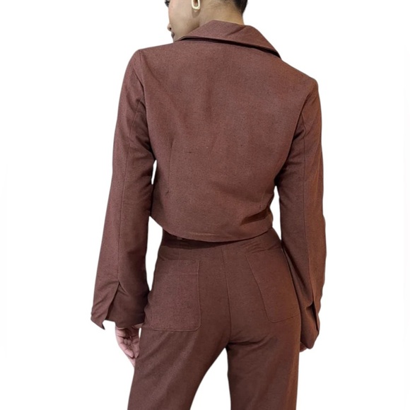 Savannah Morrow Jada Cropped Blazer Brown XXL Peace Silk NWT - Picture 2 of 7